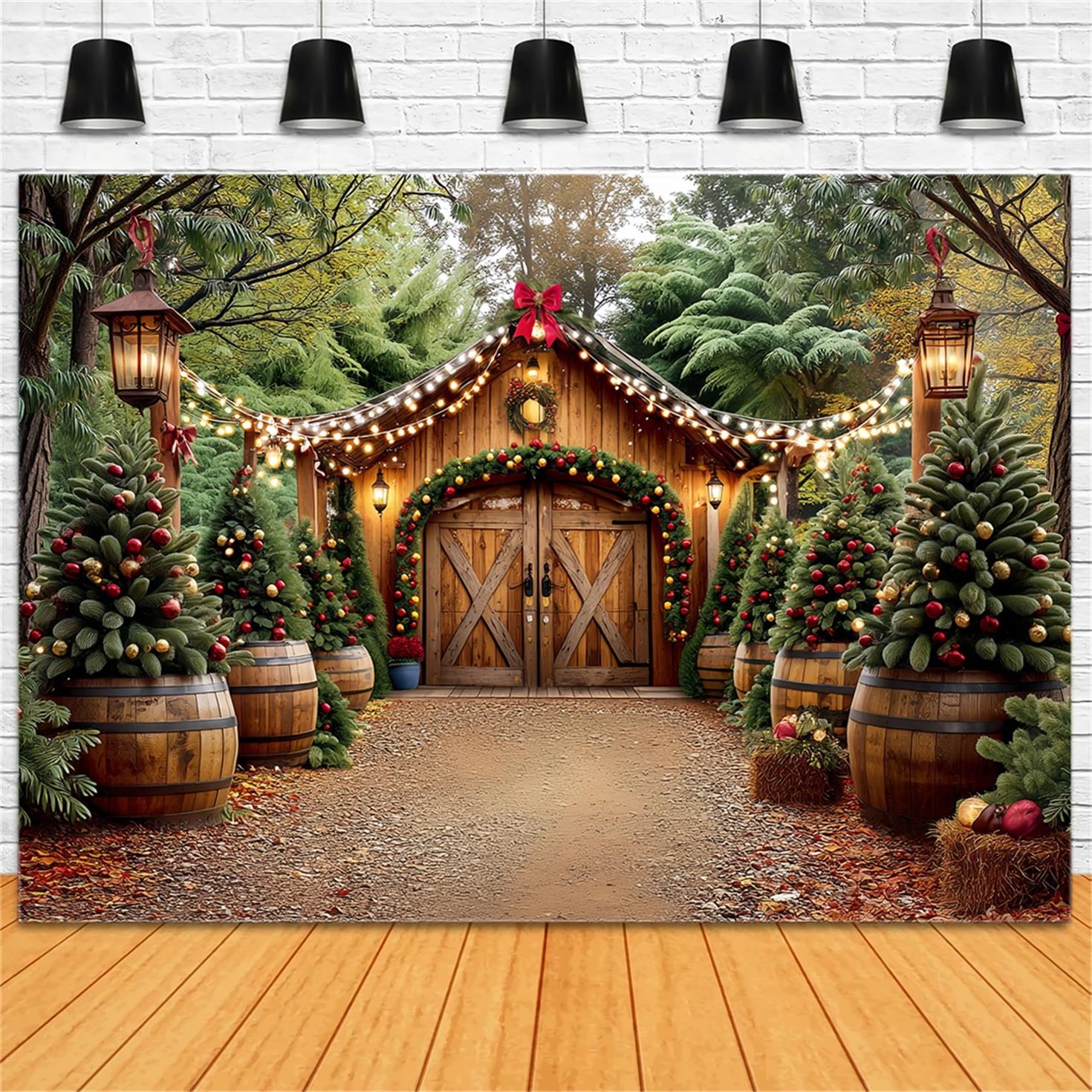 Christmas Farm Backdrop Rustic Barn Entrance Christmas Backdrop UK TWW59-117
