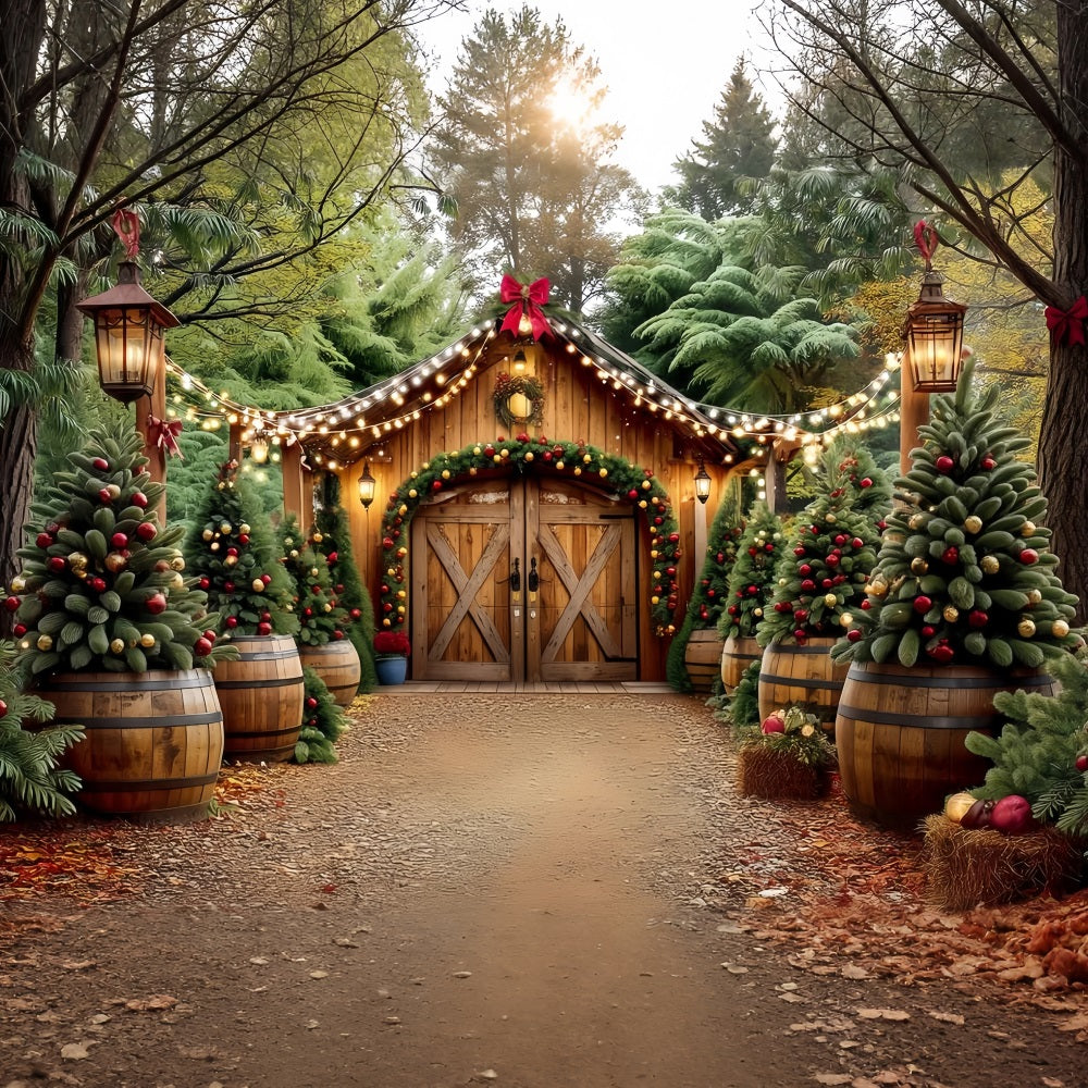 Christmas Farm Backdrop Rustic Barn Entrance Christmas Backdrop UK TWW59-117