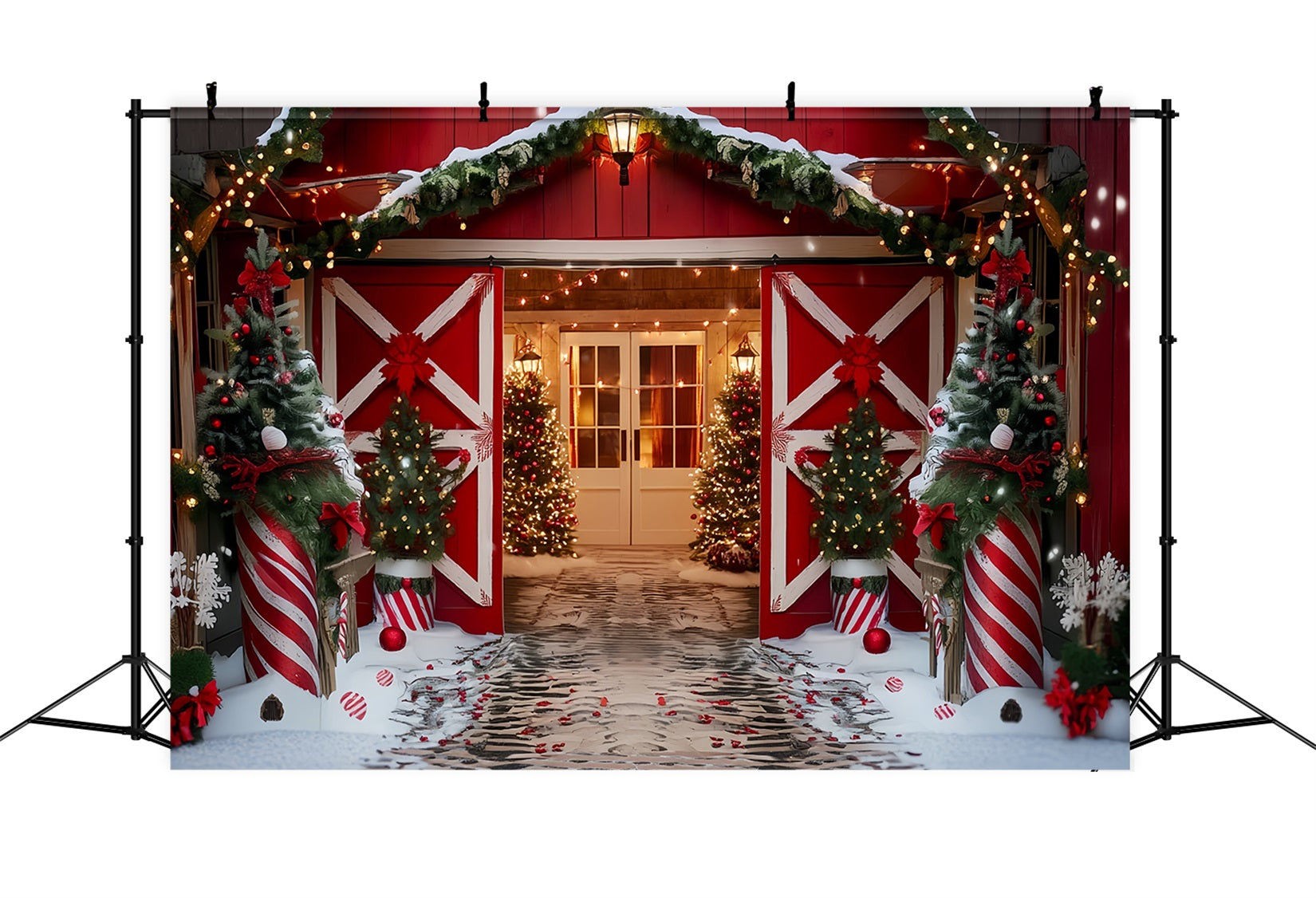 Christmas Farm Backdrop Red Barn Holiday Gateway Christmas Backdrops UK TWW59-118