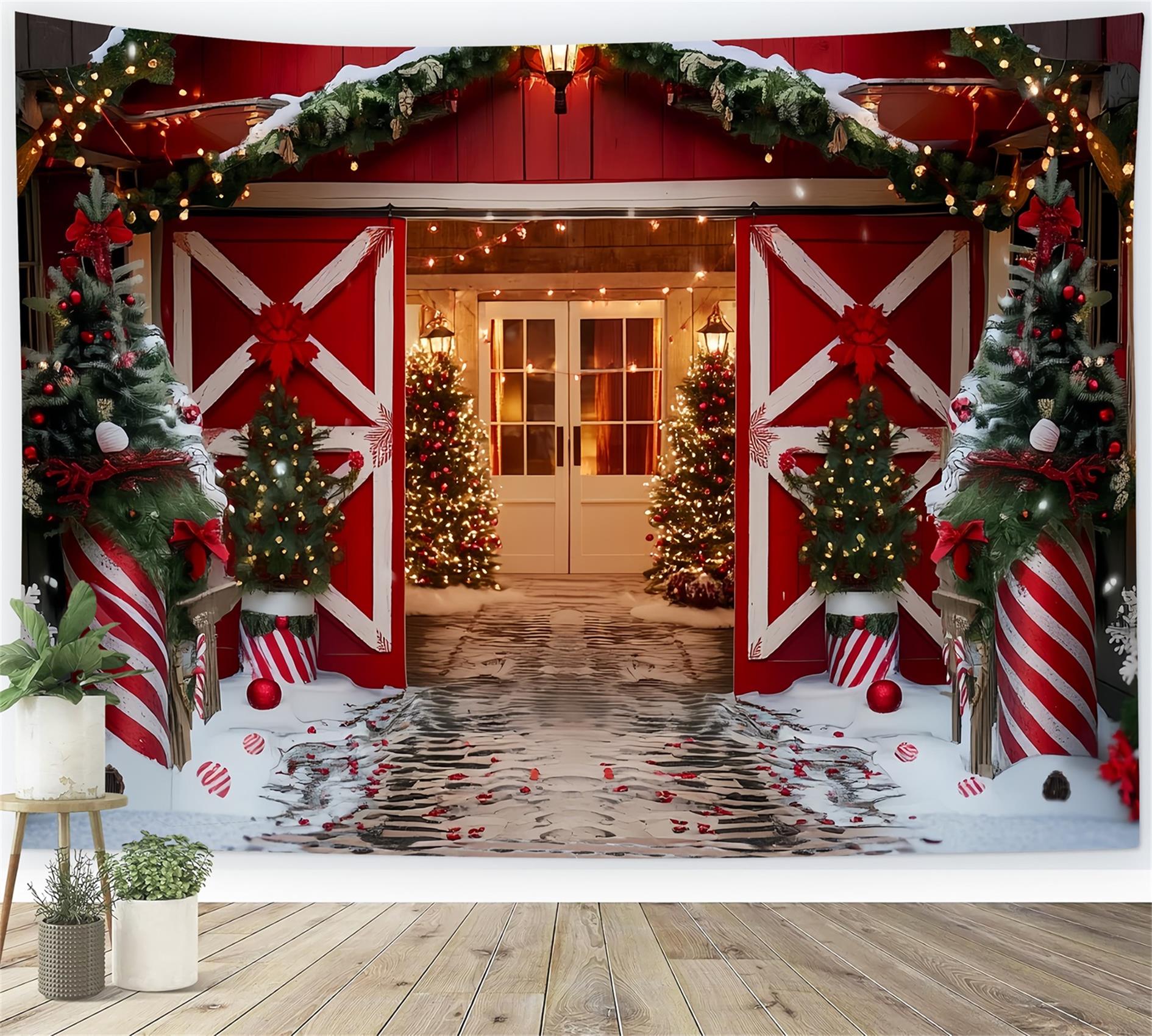 Christmas Farm Backdrop Red Barn Holiday Gateway Christmas Backdrops UK TWW59-118