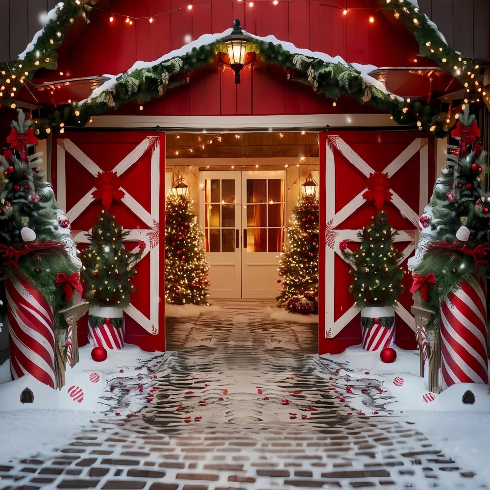 Christmas Farm Backdrop Red Barn Holiday Gateway Christmas Backdrops UK TWW59-118