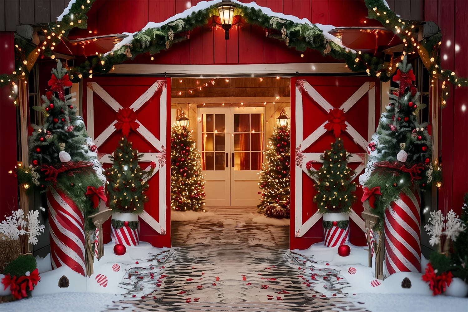 Christmas Farm Backdrop Red Barn Holiday Gateway Christmas Backdrops UK TWW59-118