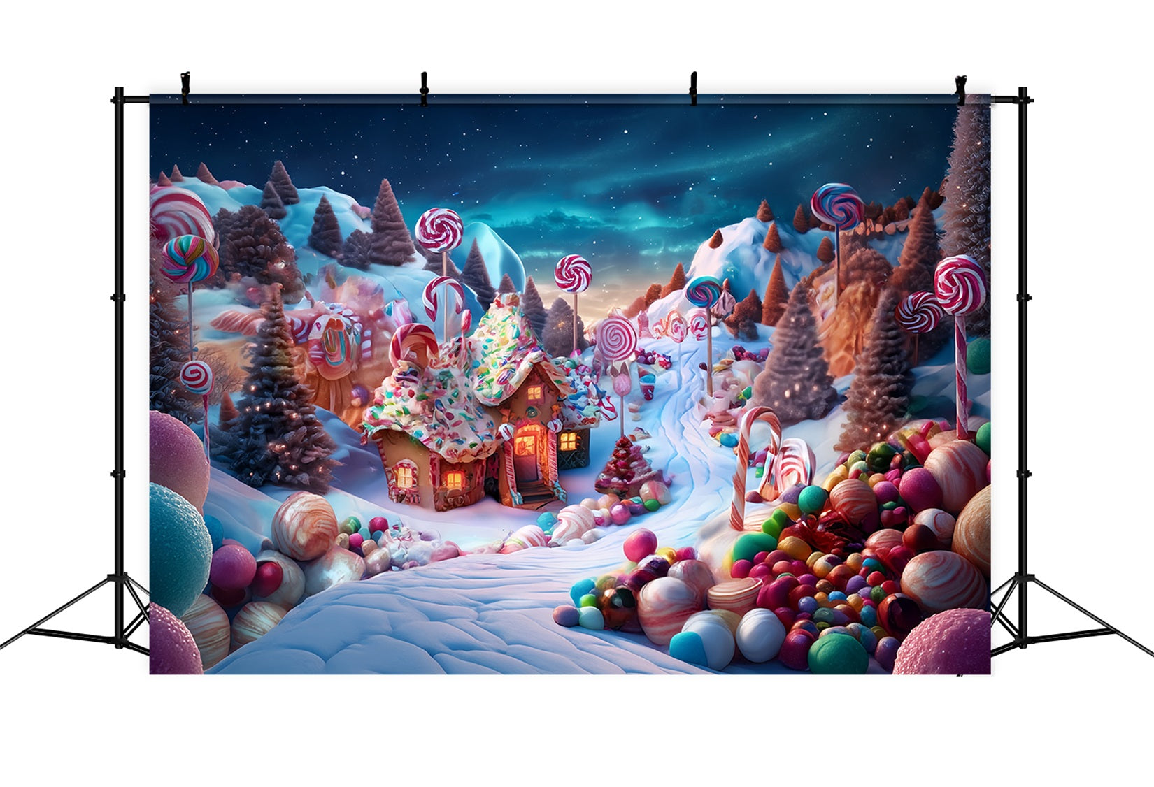 Candyland Backdrop Candy Wonderland Gingerbread Cottage Christmas Photo Backdrop UK TWW59-119