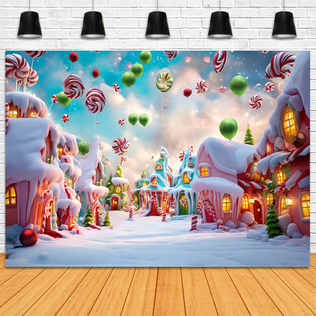 Candyland Backdrop Candy Balloon Snowy Village Christmas Photography Backdrops UK TWW59-121