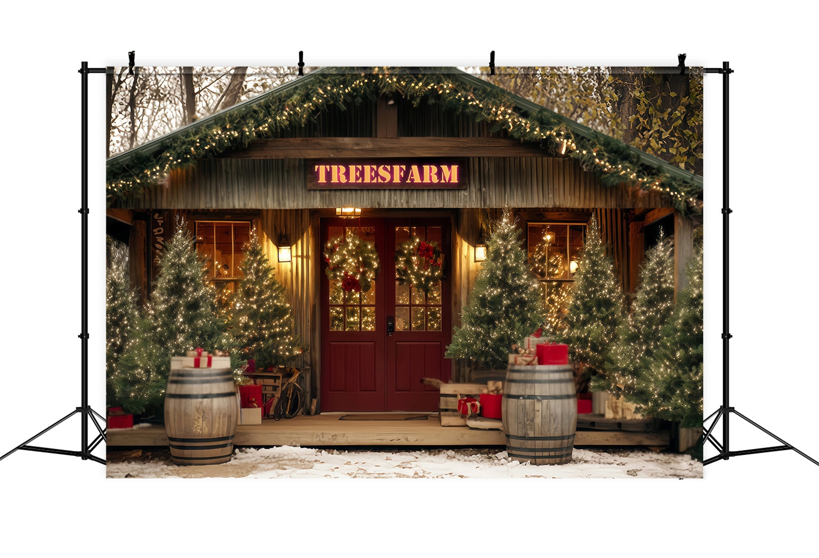 Christmas Farm Backdrop Rustic Tree Farm Entrance Christmas Photo Backdrops UK TWW59-122