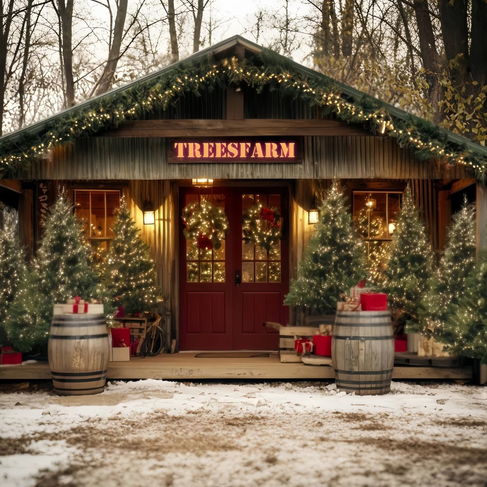 Christmas Farm Backdrop Rustic Tree Farm Entrance Christmas Photo Backdrops UK TWW59-122