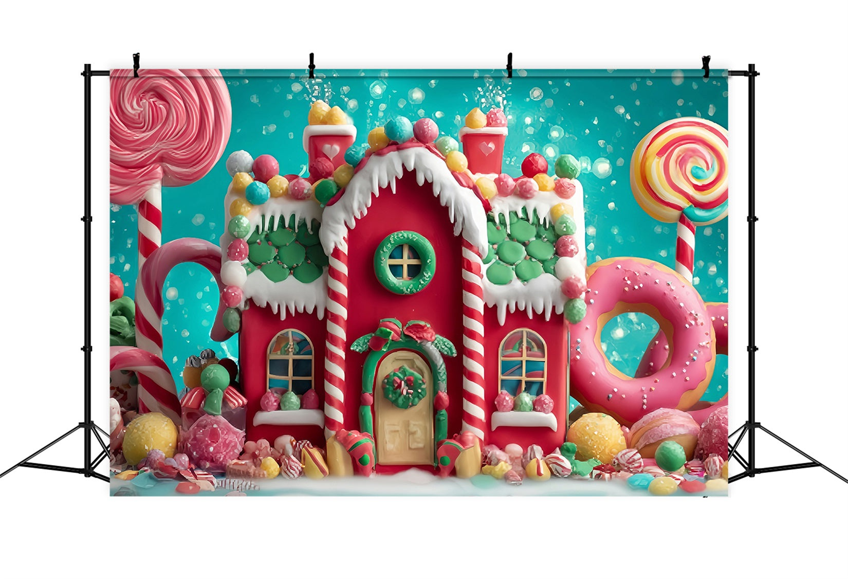 Candyland Backdrop Sweet Gingerbread Candy House Christmas Backdrops for Photos UK TWW59-123