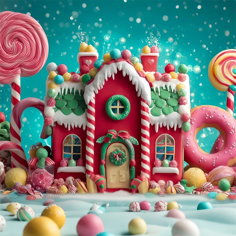 Candyland Backdrop Sweet Gingerbread Candy House Christmas Backdrops for Photos UK TWW59-123