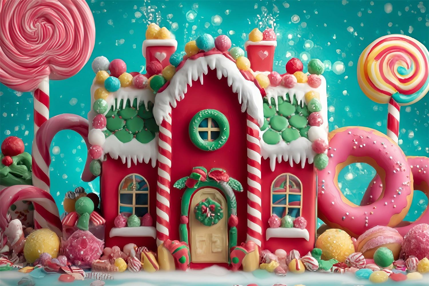 Candyland Backdrop Sweet Gingerbread Candy House Christmas Backdrops for Photos UK TWW59-123