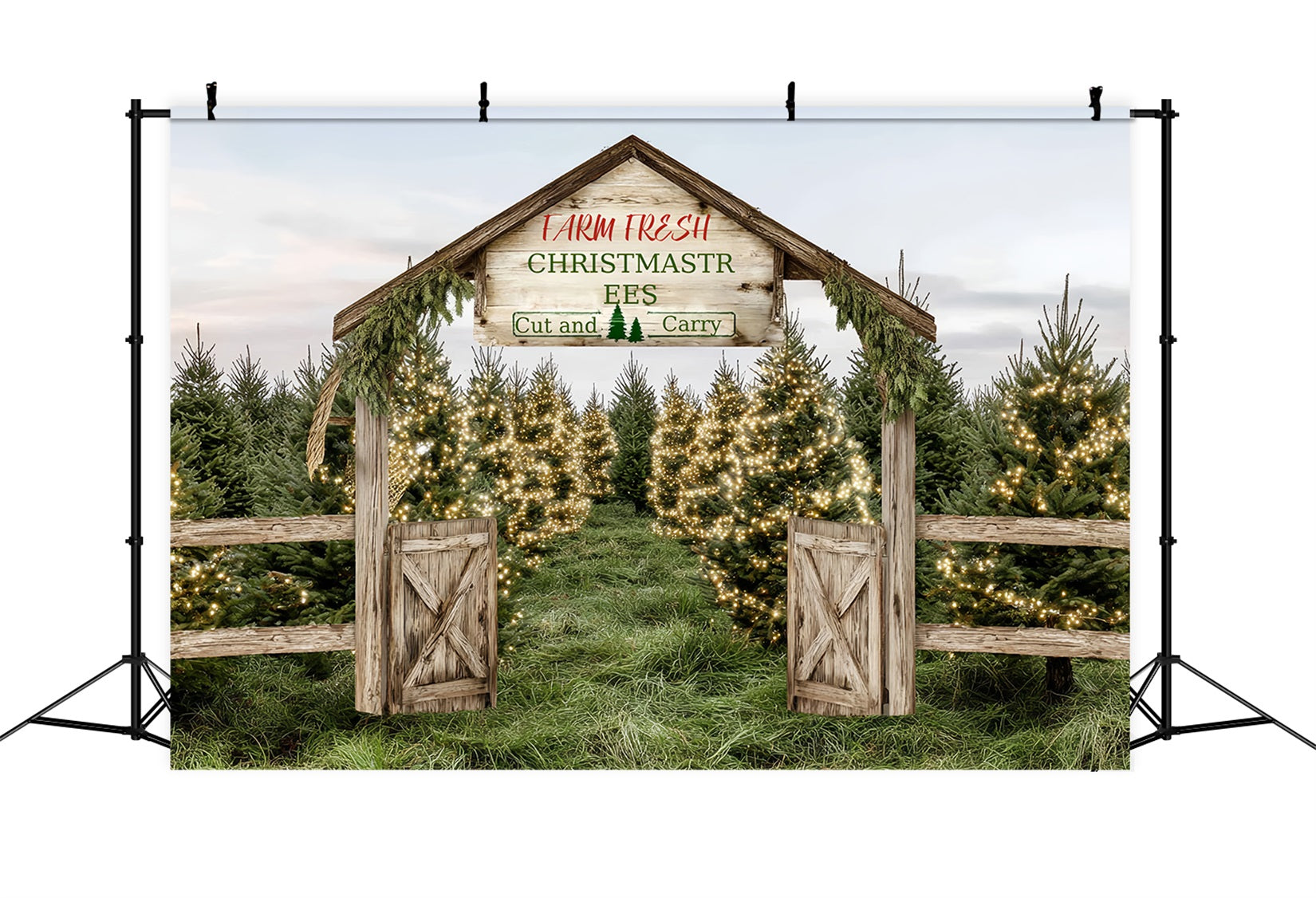 Christmas Farm Backdrop Farm Fresh Evergreen Path Professional Christmas Backdrops UK TWW59-124