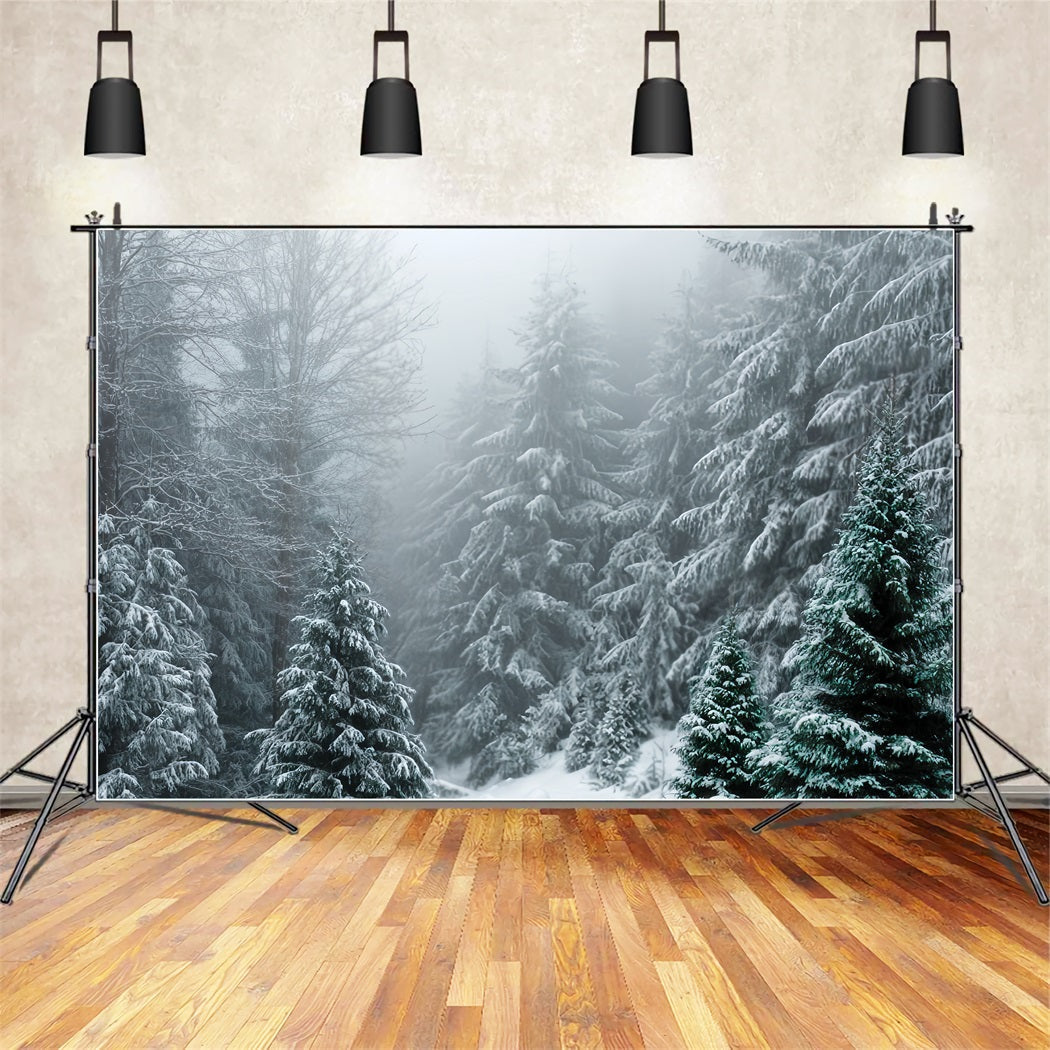 Winter Forest Backdrop Frosted Evergreen Silence Snow Forest Backdrop UK TWW59-134
