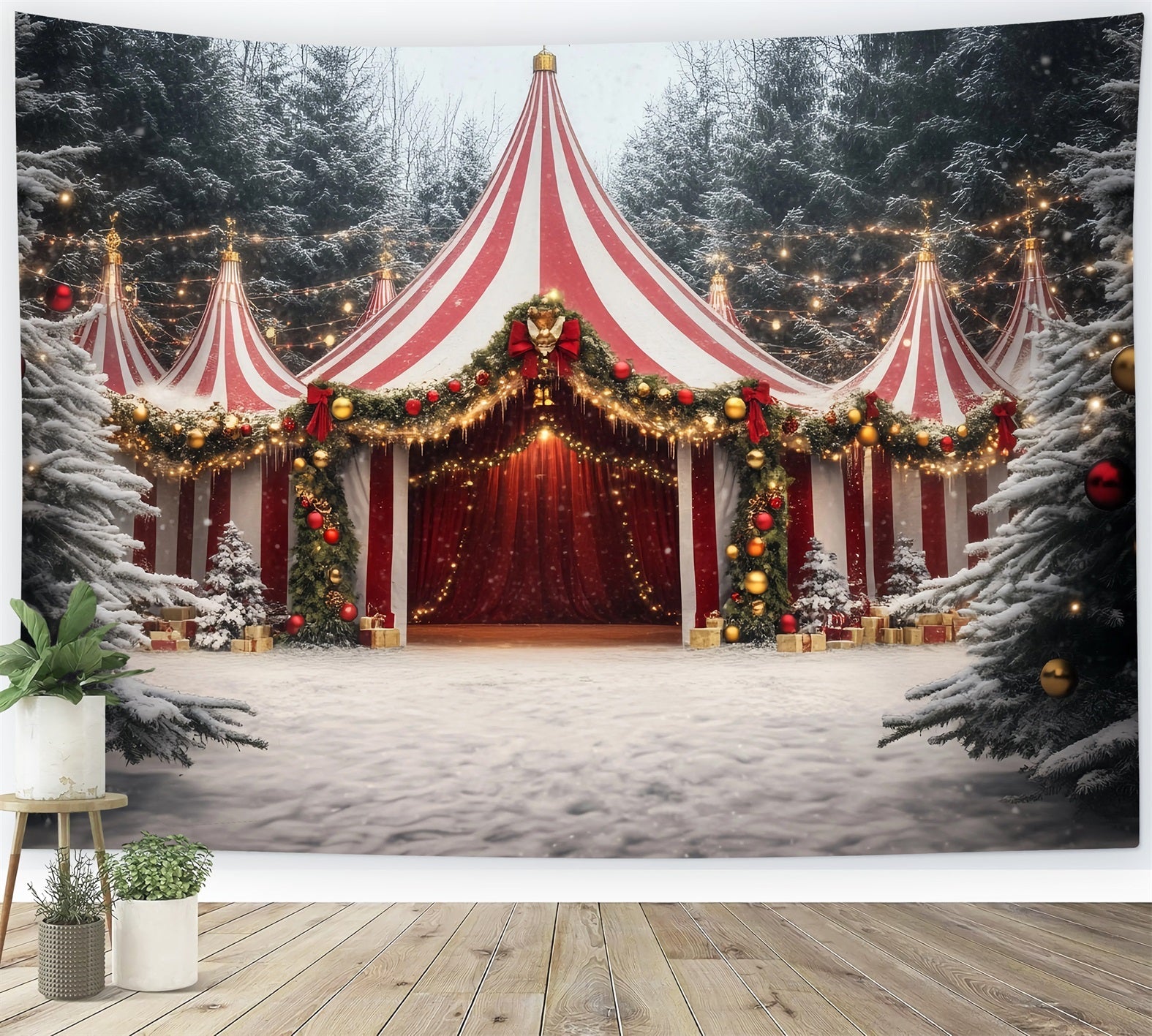 Carnival Tent Backdrop Christmas Garland Festive Tent Photography Circus Backdrop UK TWW59-14