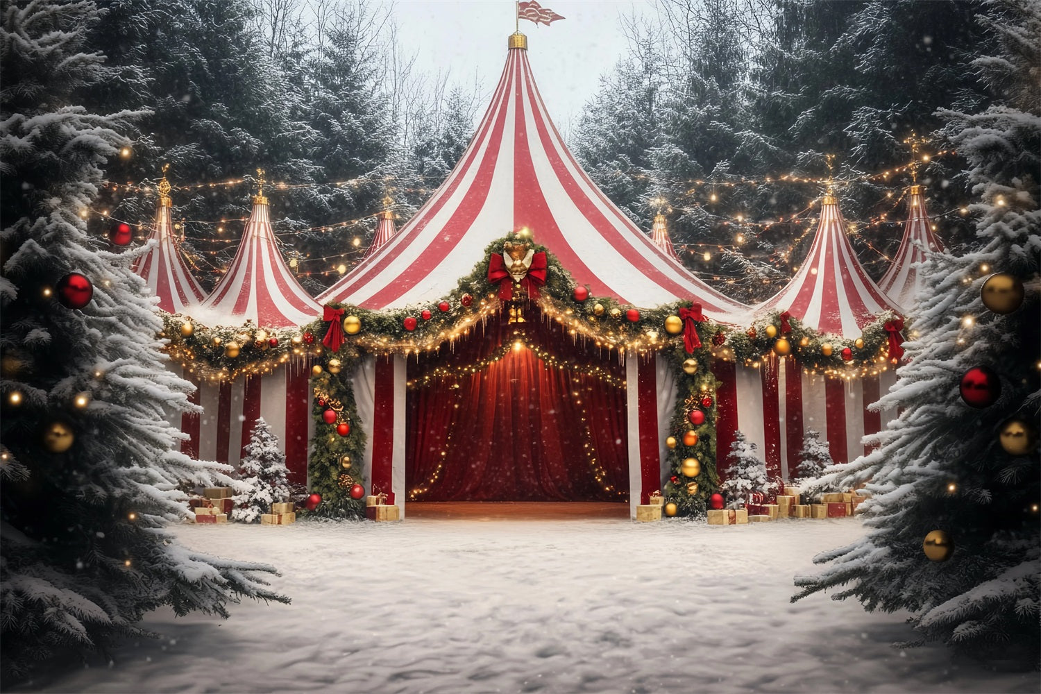 Carnival Tent Backdrop Christmas Garland Festive Tent Photography Circus Backdrop UK TWW59-14