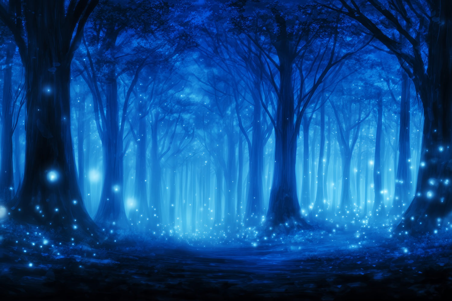 Dark Forest Backdrop Blue Enchanted Firefly Woods Night Forest Backdrop UK TWW59-140