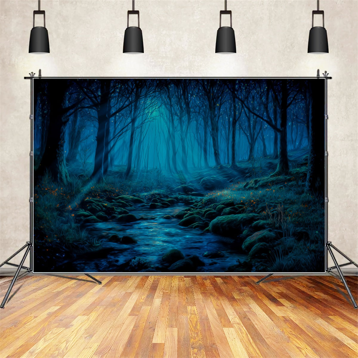 Haunted Forest Backdrop Moonlit Stream Mystic Forest Photo Backdrop UK TWW59-142