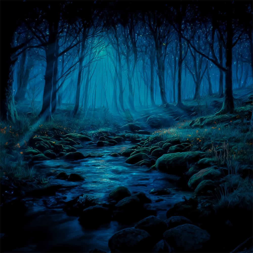 Haunted Forest Backdrop Moonlit Stream Mystic Forest Photo Backdrop UK TWW59-142