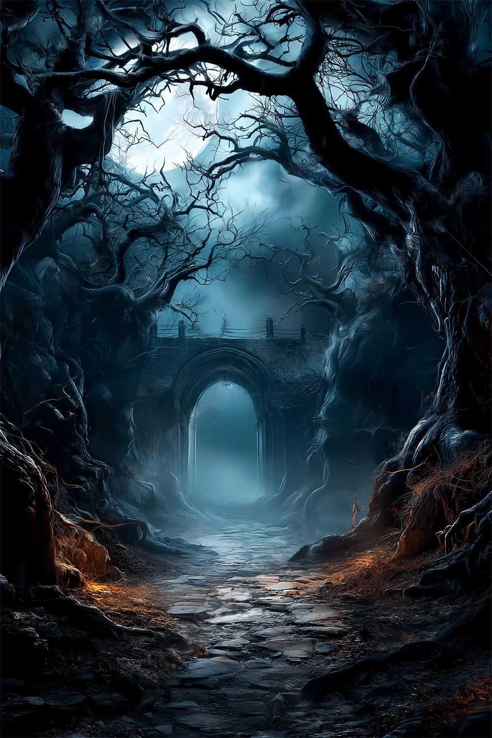 Spooky Forest Backdrop Haunted Archway Moonlit Path Dark Forest Backdrop UK TWW59-144