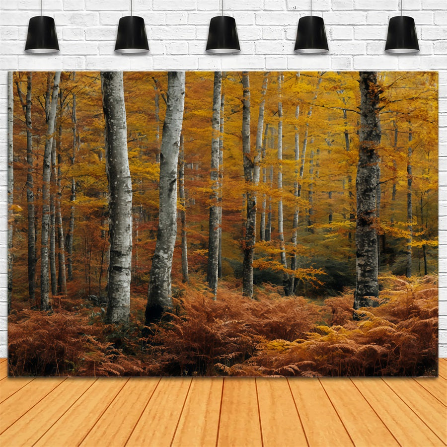 Fall Forest Backdrop Golden Autumn Birch Woods Forest Scene Backdrop UK TWW59-149