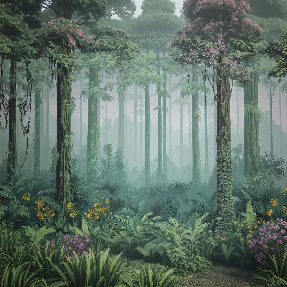 Rainforest Backdrop Misty Jungle Tropical Greens Forest Photo Backdrop UK TWW59-152