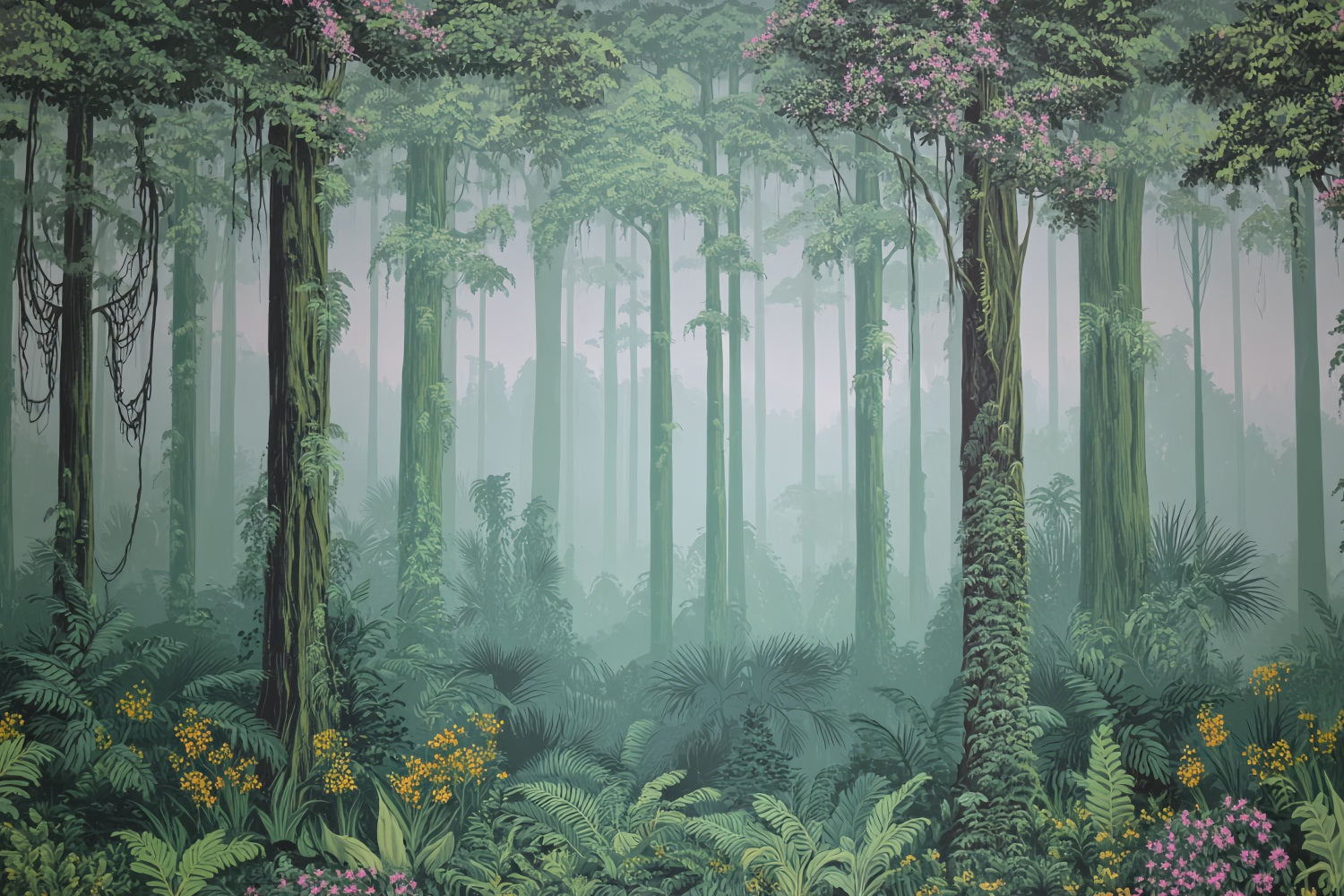 Rainforest Backdrop Misty Jungle Tropical Greens Forest Photo Backdrop UK TWW59-152
