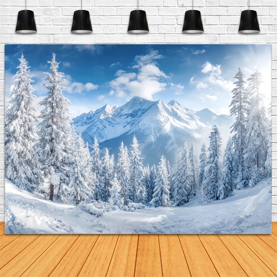 Snowy Forest Backdrop Winter Mountains Pine Valley Forest Backdrop UK TWW59-153