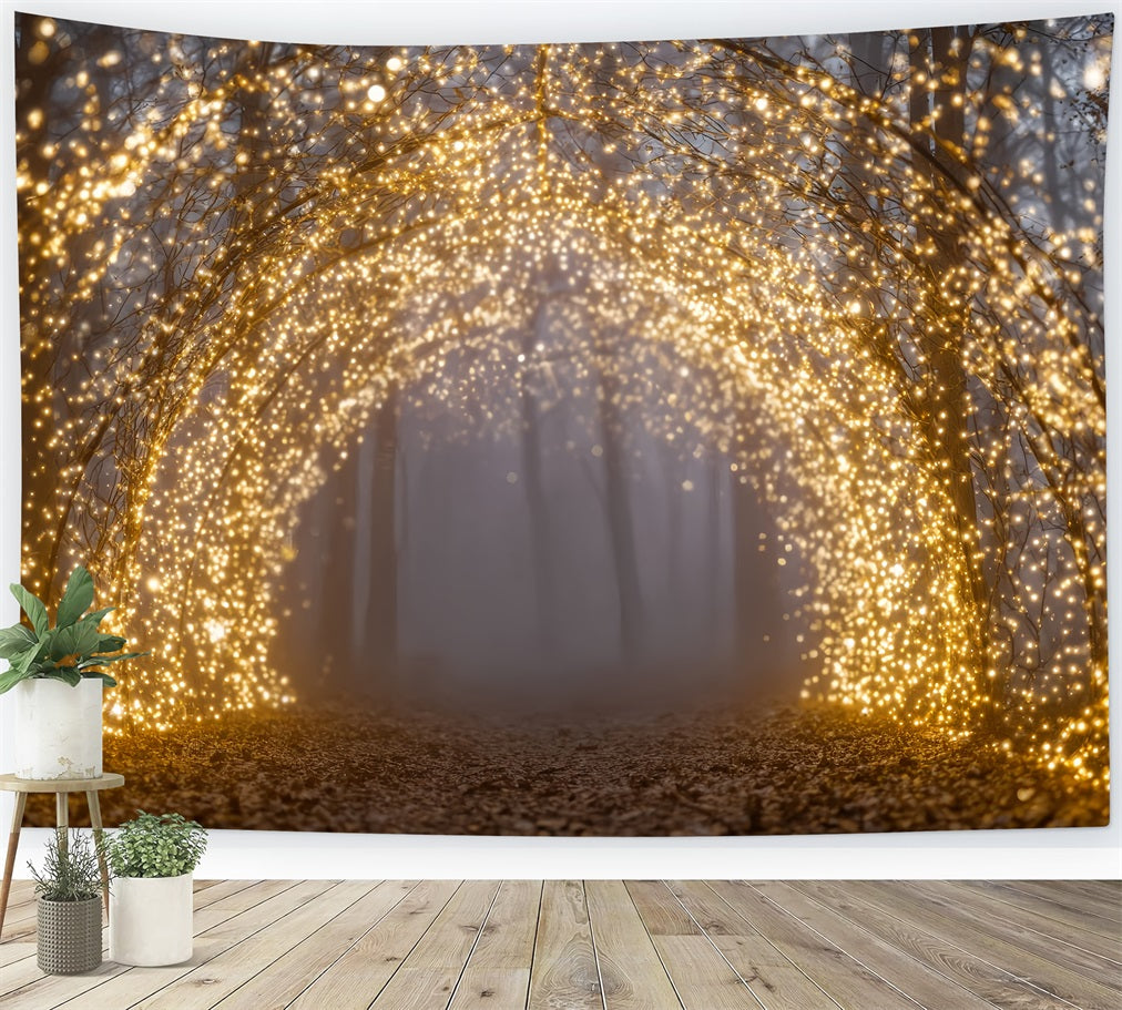Night Forest Backdrop Golden Lights Enchanted Arch Fantasy Forest Backdrop UK TWW59-154
