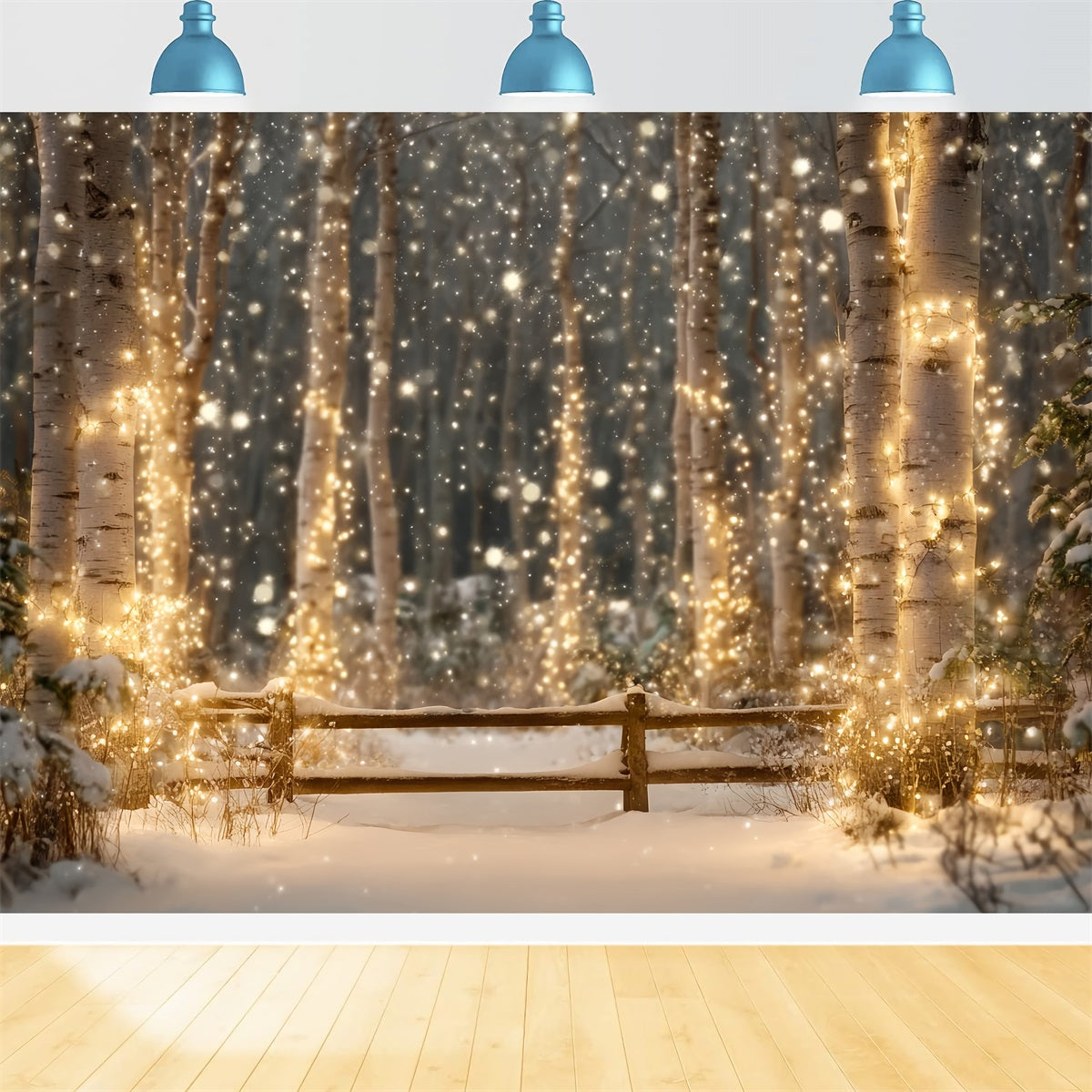 Night Forest Backdrop Snowy Birch Sparkling Lights Winter Forest Backdrop UK TWW59-157