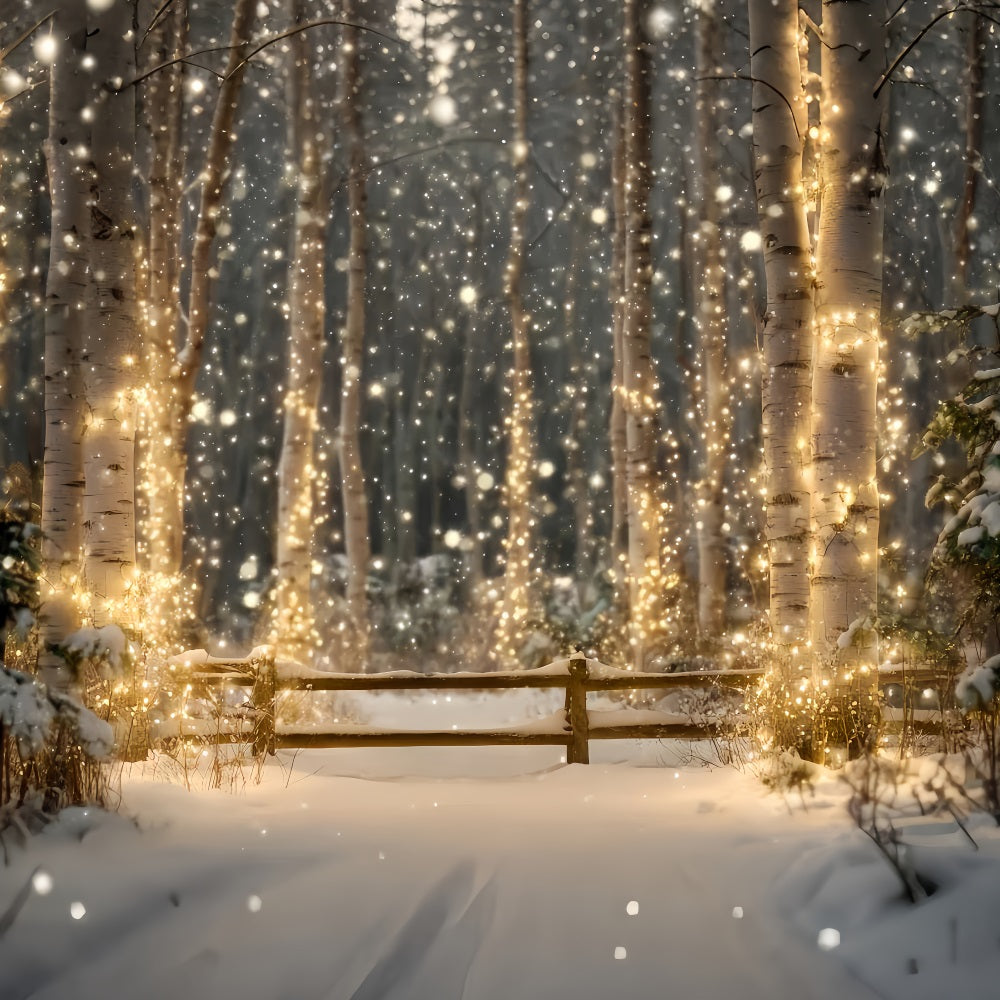 Night Forest Backdrop Snowy Birch Sparkling Lights Winter Forest Backdrop UK TWW59-157