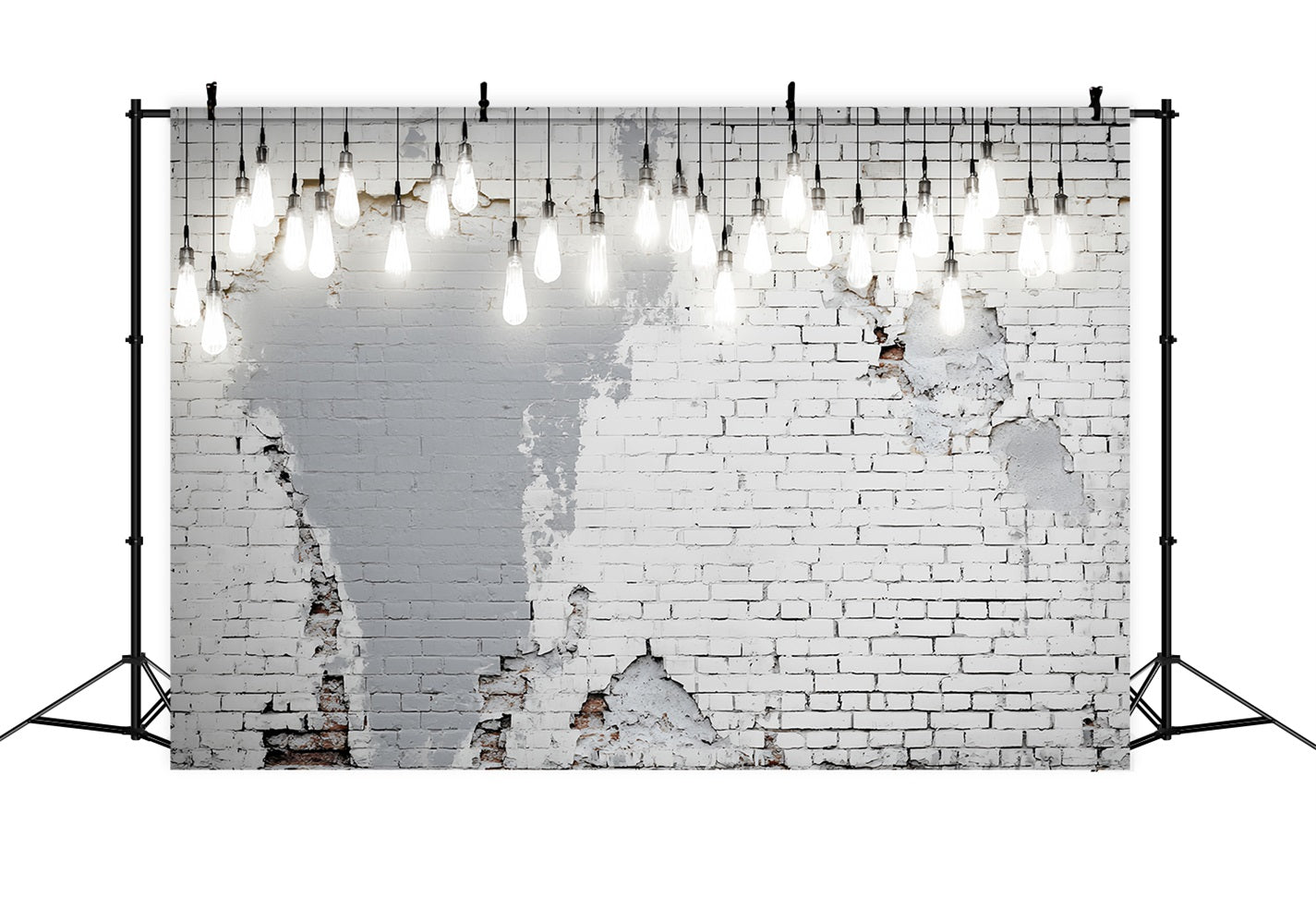 White Brick Wall Backdrop Hanging Bulbs Distressed White Wall Brick Backdrop UK TWW59-162
