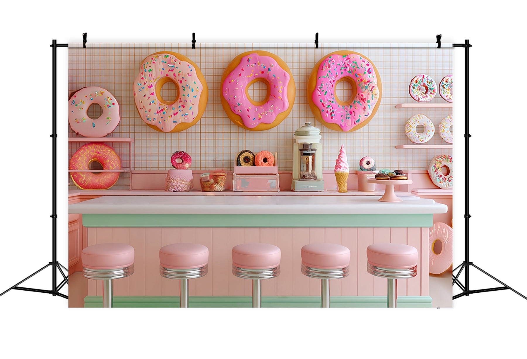 Cake Smash Backdrop Girl Pink Donut Dessert Bar Birthday Backdrop UK TWW59-213