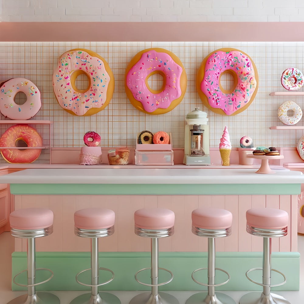 Cake Smash Backdrop Girl Pink Donut Dessert Bar Birthday Backdrop UK TWW59-213