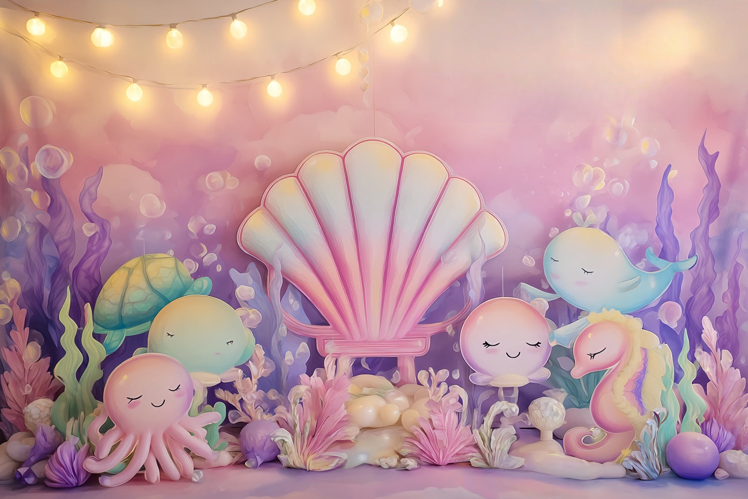 Cake Photography Backdrops Undersea Pastel Ocean Friends Cake Smash Backdrop UK TWW59-215
