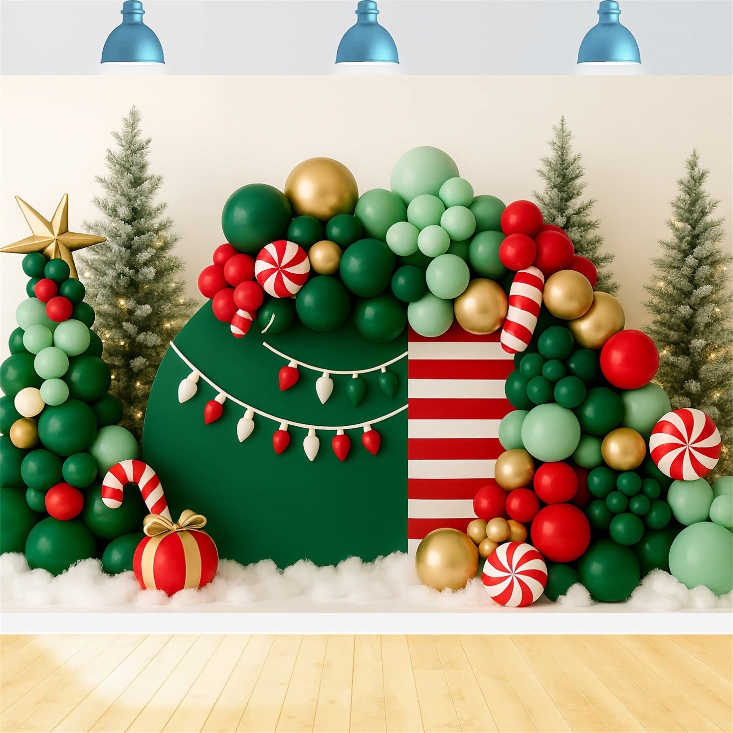 Smash Cake Backdrop Christmas Candy Balloon Forest Happy Birthday Backdrop UK TWW59-221