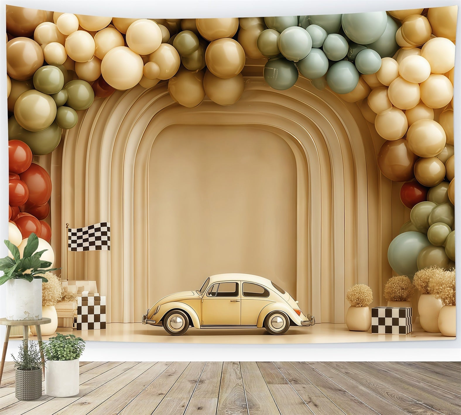 Cake Smash Backdrop Vintage Car Balloon Arch Smash Cake Backdrop UK TWW59-223