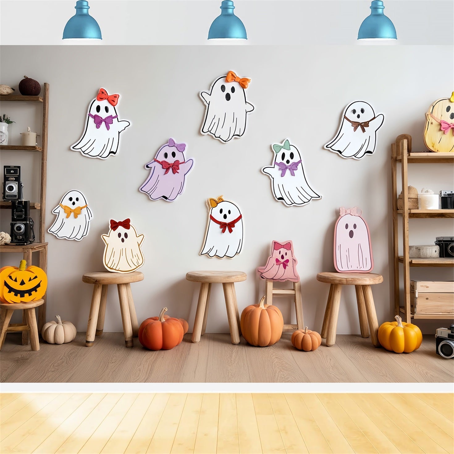 Cake Smash Backdrop Cute Ghost Pumpkin Corner Birthday Backdrops UK TWW59-233