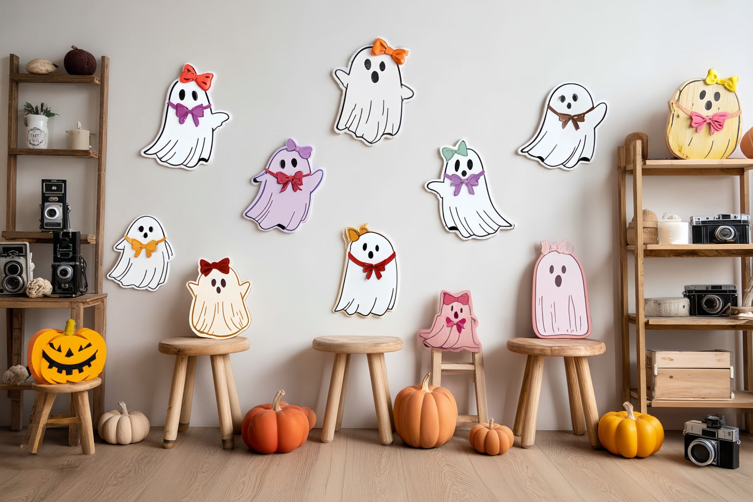 Cake Smash Backdrop Cute Ghost Pumpkin Corner Birthday Backdrops UK TWW59-233