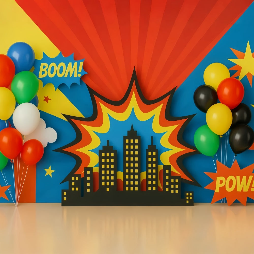 Cake Smash Backdrop Colorful Balloons City Burst Smash Cake Backdrop UK TWW59-236