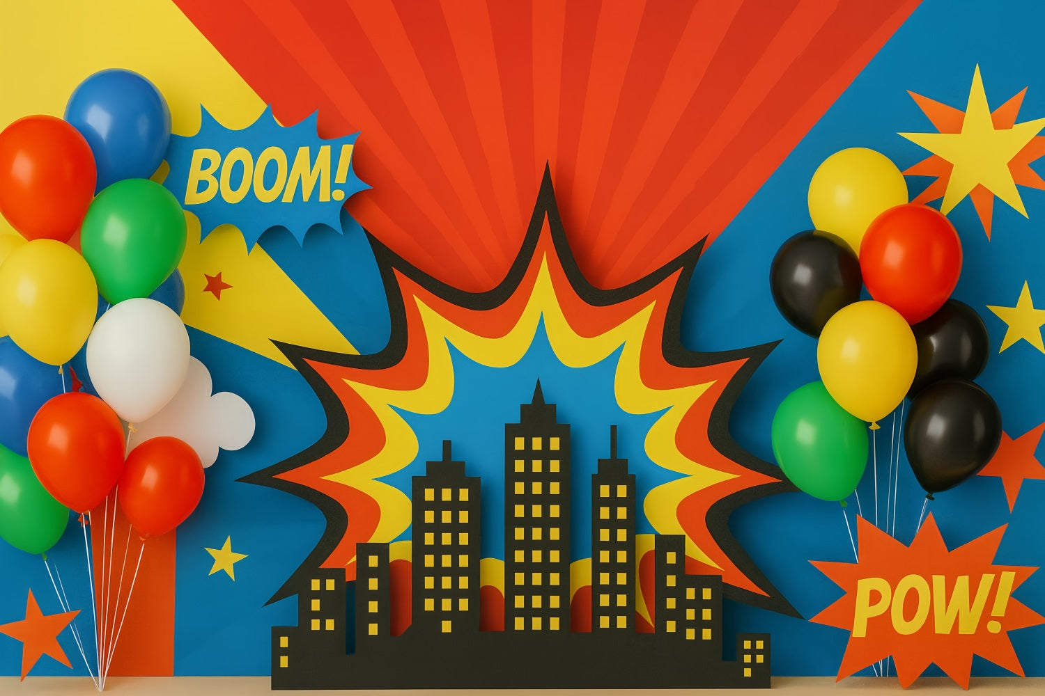 Cake Smash Backdrop Colorful Balloons City Burst Smash Cake Backdrop UK TWW59-236