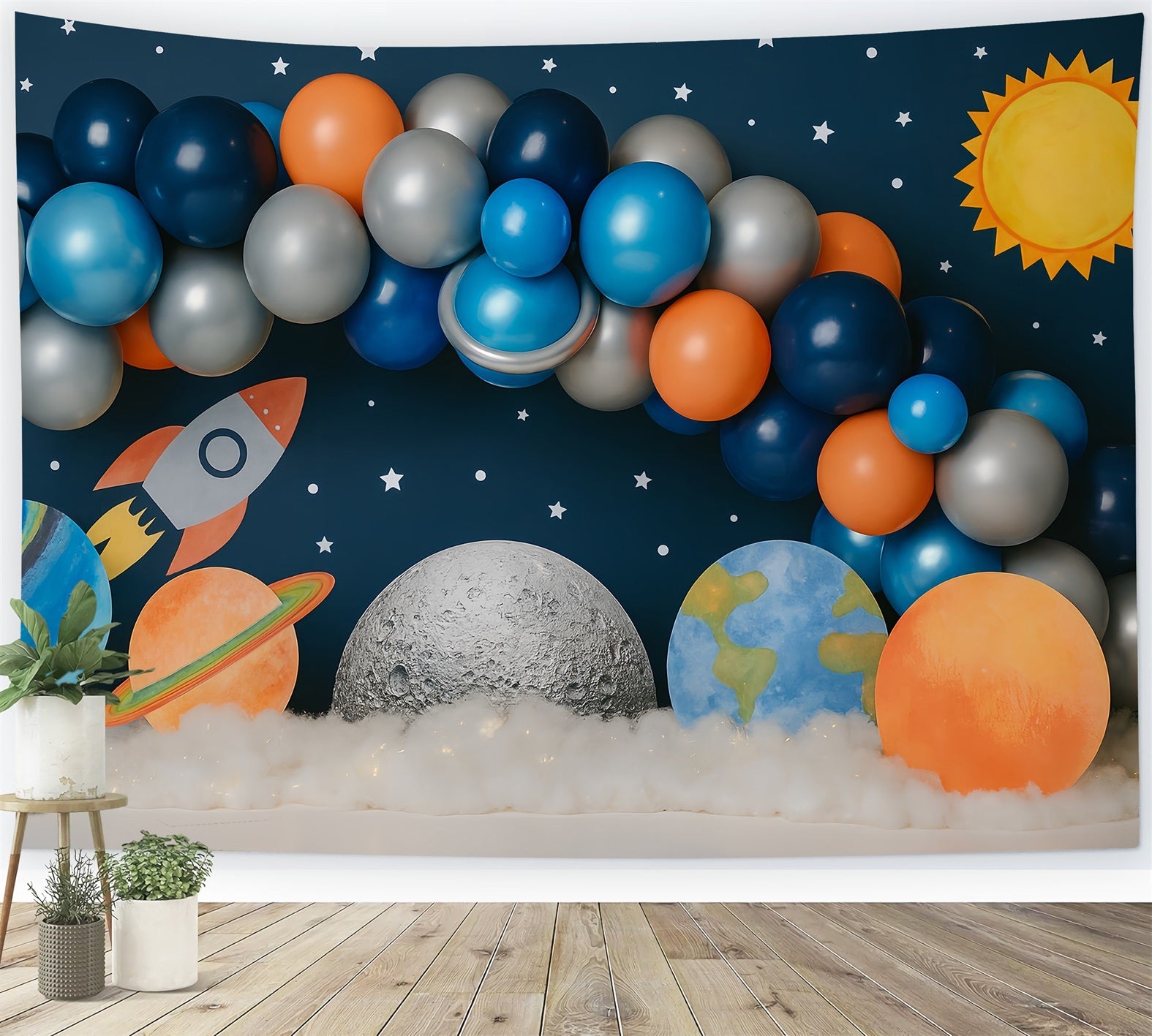 Cake Smash Backdrop Boy Space Galaxy Rocket Adventure Birthday Backdrop UK TWW59-239