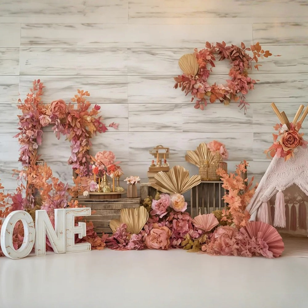 Cake Photography Backdrops Autumn Floral Rustic Charm 1st Birthday Backdrop UK TWW59-241