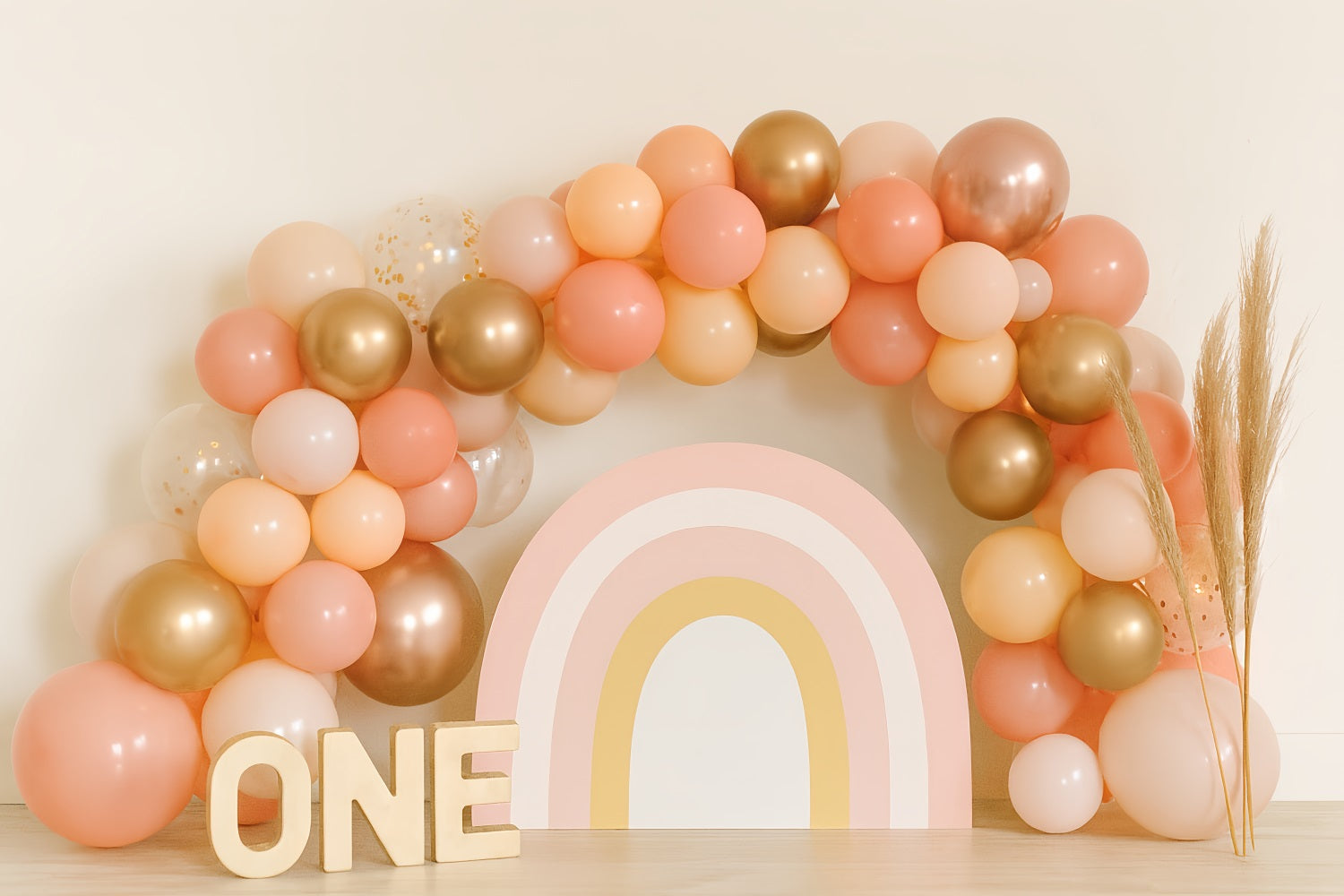 Cake Smash Backdrop Golden Peach Rainbow Arch 1st Birthday Backdrop UK TWW59-245