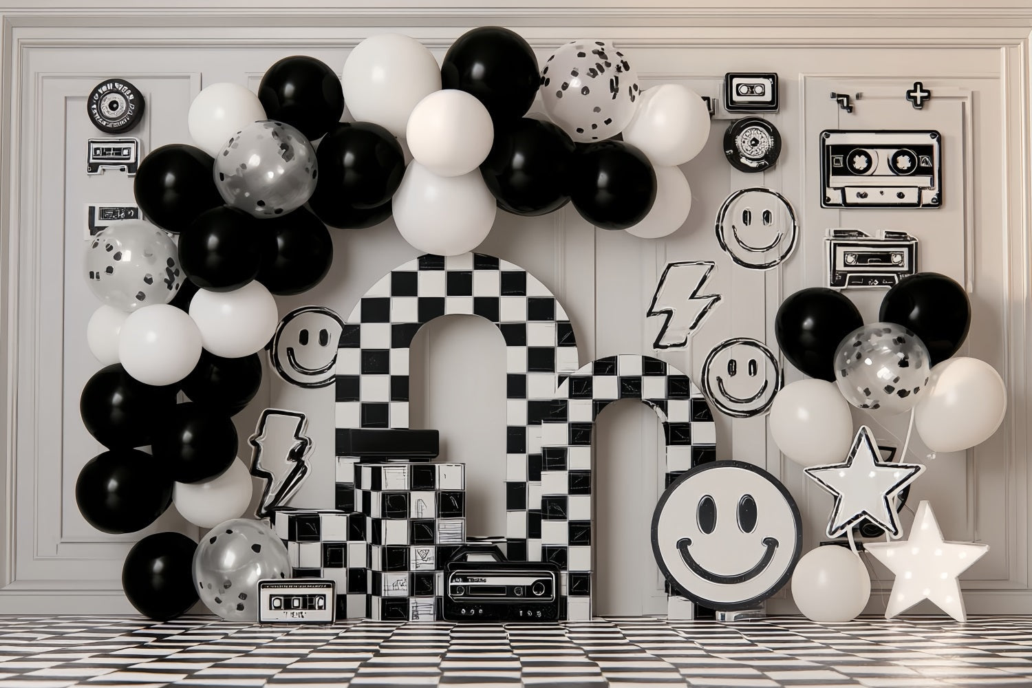 Cake Smash Photography Backdrop Retro Checkerboard Smile Party Birthday Backdrops UK TWW59-255