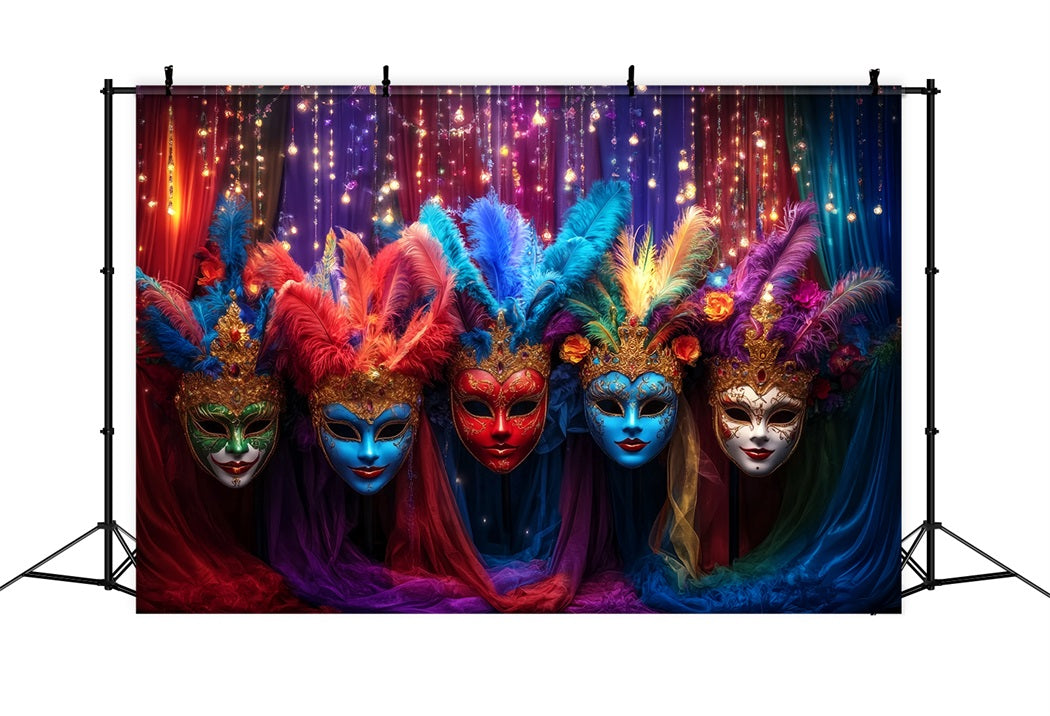 Mask Carnival Backdrop Colorful Feathered Masquerade Carnival Backdrop Ideas UK TWW59-27