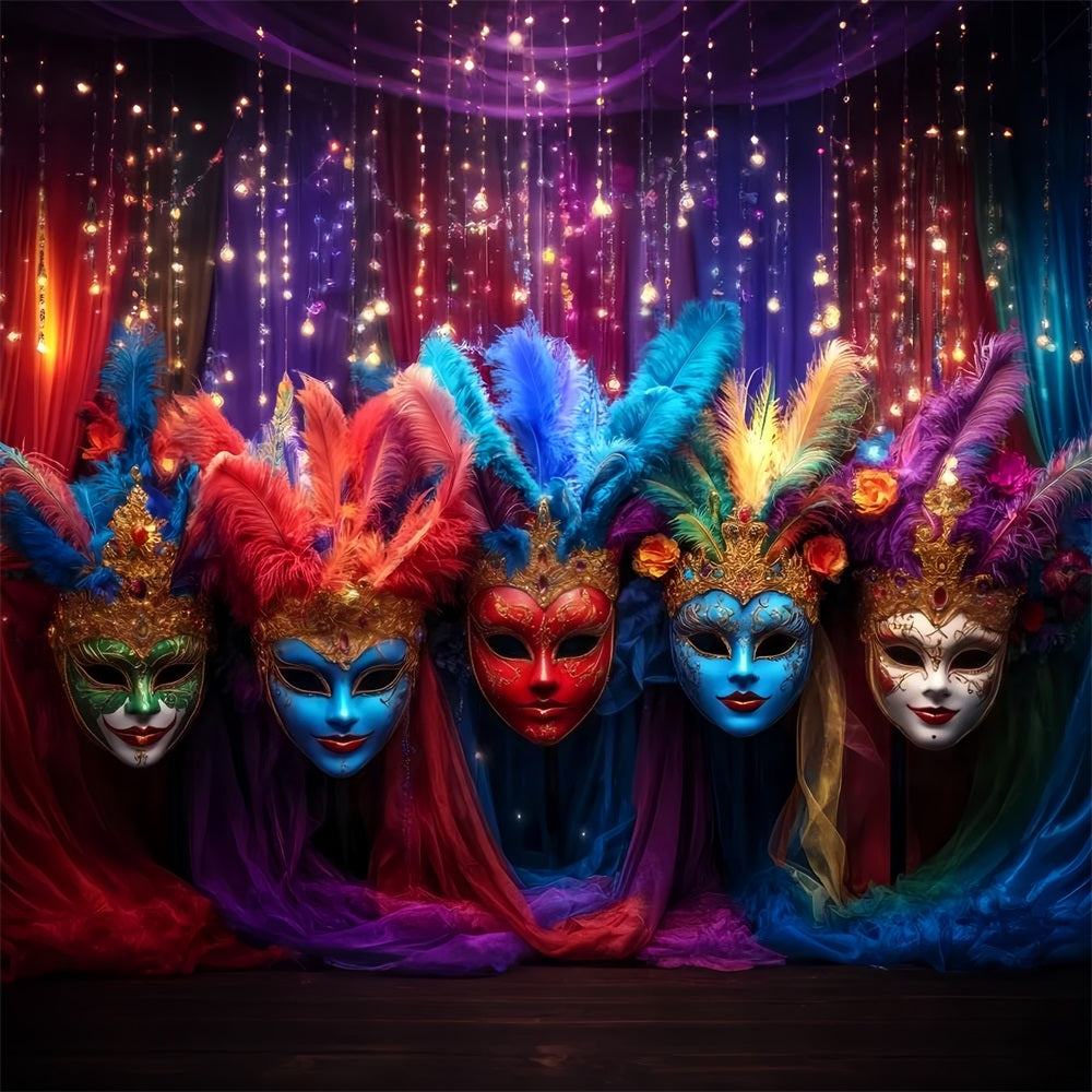 Mask Carnival Backdrop Colorful Feathered Masquerade Carnival Backdrop Ideas UK TWW59-27