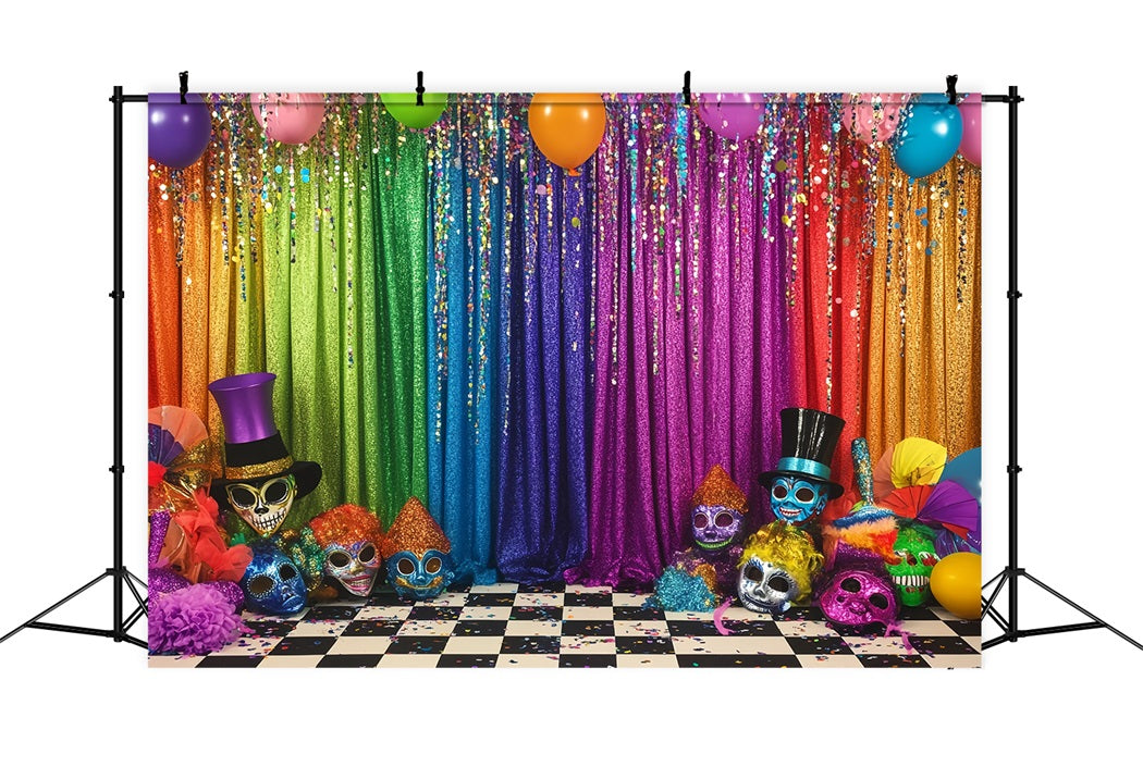 Mask Carnival Backdrop Rainbow Glitter Stage Mask Carnival Backdrop Ideas UK TWW59-3