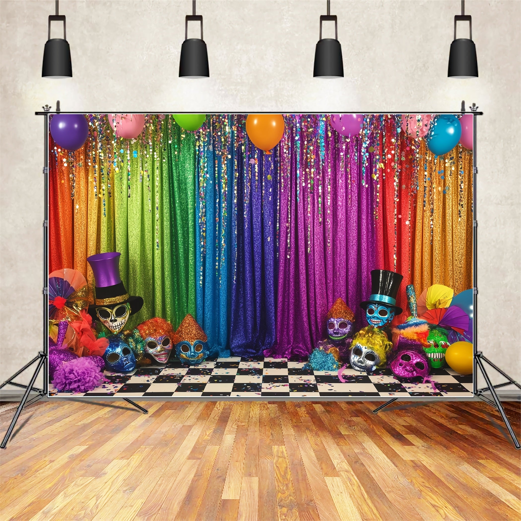 Mask Carnival Backdrop Rainbow Glitter Stage Mask Carnival Backdrop Ideas UK TWW59-3