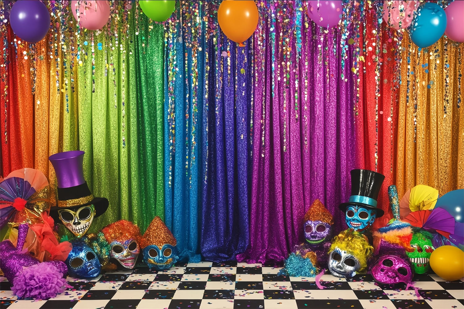 Mask Carnival Backdrop Rainbow Glitter Stage Mask Carnival Backdrop Ideas UK TWW59-3