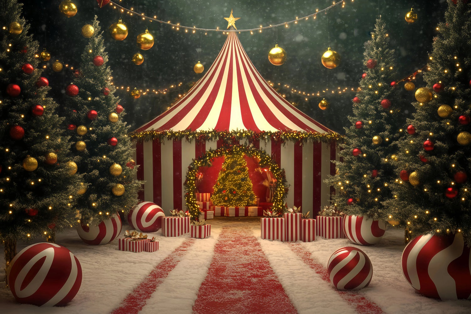 Christmas Circus Backdrop Christmas Tree Candy Circus Tent Carnival Backdrop UK TWW59-33
