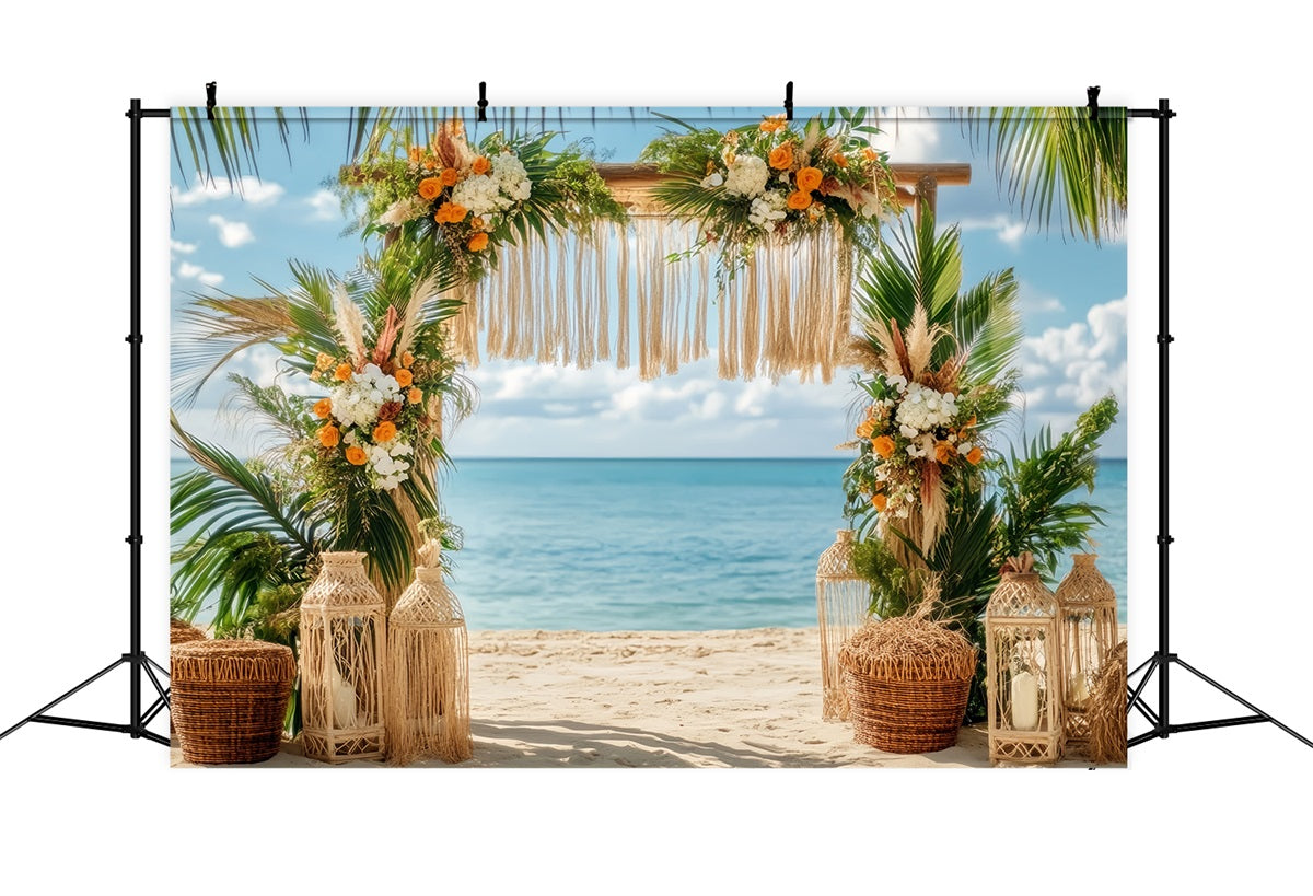 Wedding Beach Backdrop Tropical Beach Floral Arch Boho Wedding Backdrop UK TWW59-47