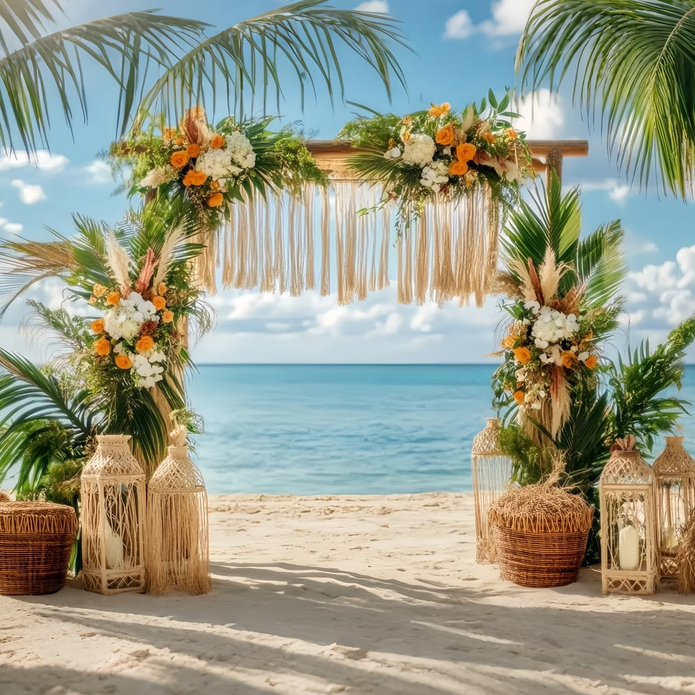 Wedding Beach Backdrop Tropical Beach Floral Arch Boho Wedding Backdrop UK TWW59-47